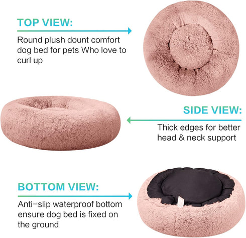 SAVFOX Plush Calming Dog Beds, Donut Bed for Small to X-Large Dogs, Faux Fur, Washable, Multiple Sizes