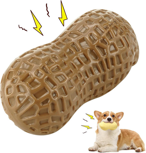Squeaky Dog Toys Interactive - 2 PCS Peanut Shape Teeth-Cleaning Chew Toy for Medium, Large & Small Breeds