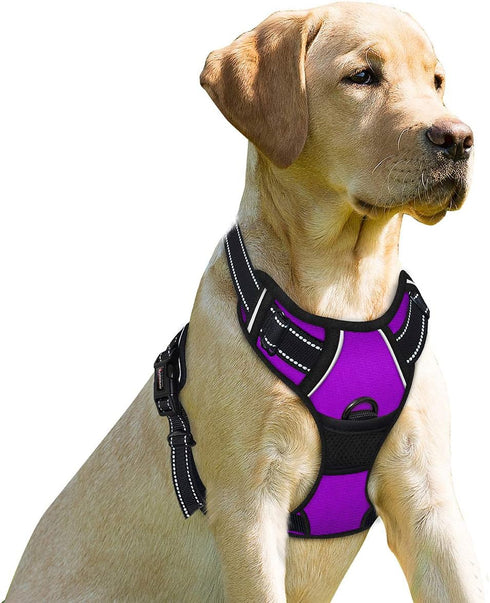 BARKBAY No Pull Dog Harness, Front Clip Heavy Duty Reflective Easy Control Handle for Large Dogs (Purple, S)