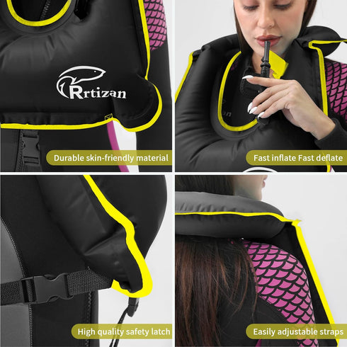 Rrtizan Snorkel Vest, Portable Inflatable Swim Jackets for Adults, Safety for Snorkeling Swimming Diving
