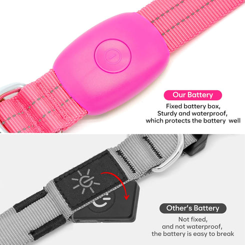Light Up Dog Collars - Rechargeable Reflective LED Glow Dark for Small Medium Large Dogs, Adjustable Pet Lights for