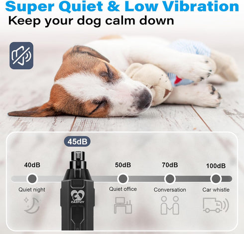 6-Speed Trimmer Casfuy Dog Nail Grinder - Newest Enhanced Pet Nail Grinder Super Quiet Electric Dog Nail Rechargeable