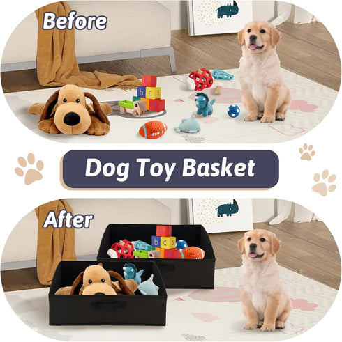 Collapsible Dog Toy Box Organizer - 2 Pack Large Dog Toy Bin with Handle - Fabric Dog Treat Basket for Storage