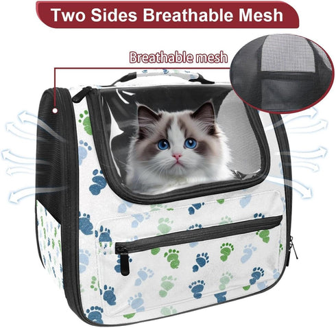 (1) Backpack, Backpack Backpack Baby Footprints Pattern Green Blue Cat Dog Carrier, Pet with Breathable Mesh, Pet