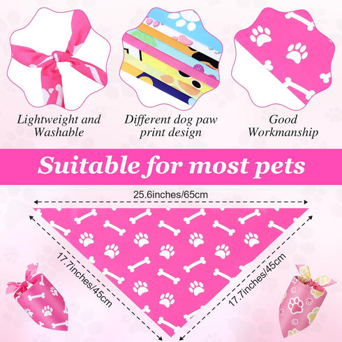 100 (25.6 17.7 17.7) Abbylike Pcs Paw Print Dog Bandanas Bulk Cute Footprint Bandanas for Dogs Triangle Kerchief Bib