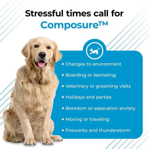 VetriScience Composure Calming Chews for Dogs, 120 Count, Chicken Flavor, Clinically Proven Anxiety Relief Supplement