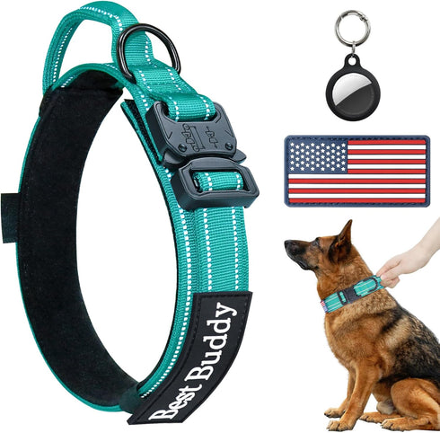 Tactical Dog Collar - Adjustable Military Nylon Reflective Collar with Handle and Heavy Duty Metal Buckle for Large Dogs