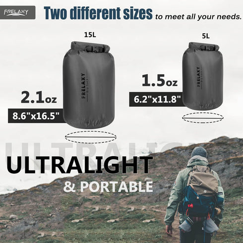 Frelaxy Waterproof Dry Bag Set, 2 Pack/3 Pack, Lightweight Portable Dry Bags, 5L & 15L & 25L for Hiking