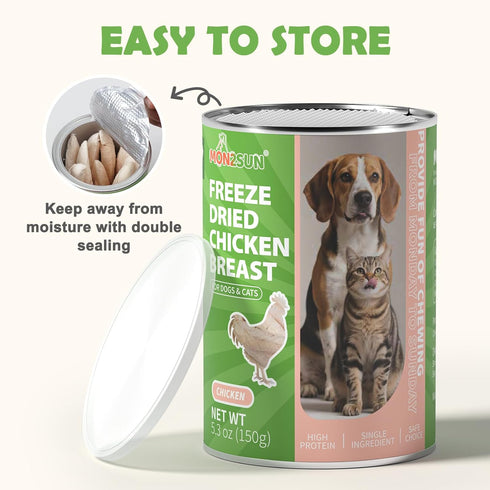 MON2SUN 9.2oz Freeze Dried Chicken Breast Dog & Cat Treats - Whole Cut, Single Ingredient, High Protein, Grain & Gluten