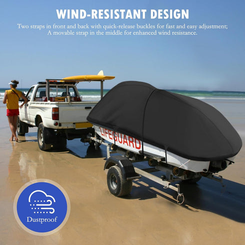 Heavy Duty 420D Waterproof Jet Ski Cover, 136'' to 147'', Adjustable Windproof Strap & Anti-UV for