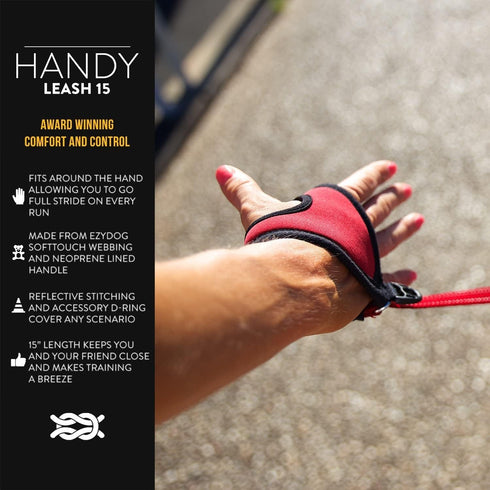 EzyDog Premium Handy Dog Leash, 15”, Red, Soft Neoprene Glove for Running or Jogging