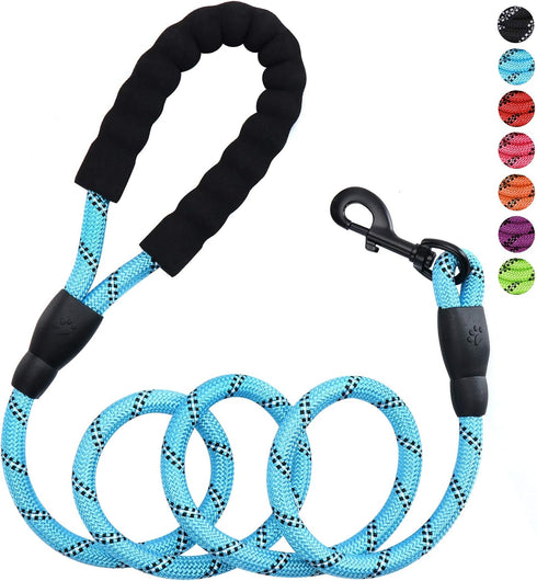 5ft 1/2in Blue Dog Leash for Large & Medium Dogs, Reflective Heavy Duty Rope with Padded Handle