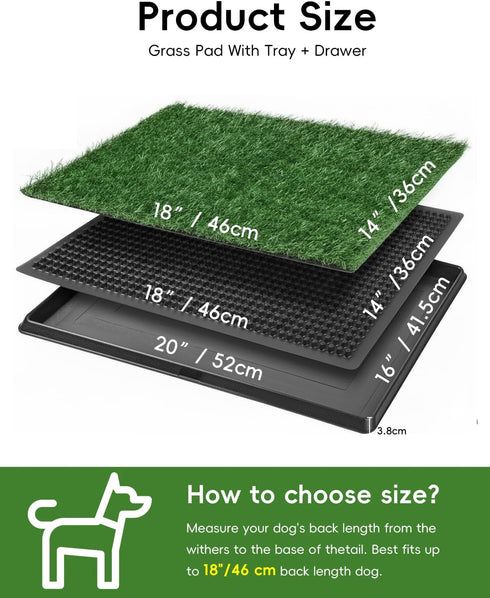 CyberPaws Tray,16" 20" Pad,3-Layer Artificial Grass Dog Potty with x Reusable Puppy Training Drainage Dog Grass Pee Pad