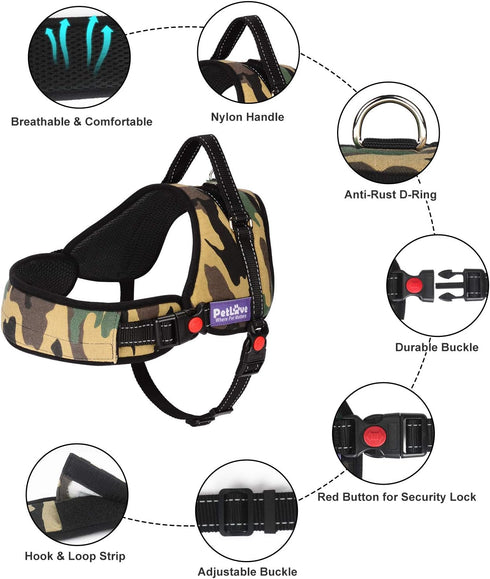 Dog Harness - Adjustable Soft Leash Padded No Pull for Small Medium Large Dogs, Camouflage