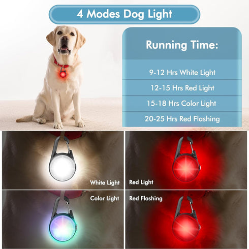 2 Pack Dog Collar Light, USB Rechargeable with 4 Modes for Nighttime Clip On, IP68 Waterproof for Night Walking