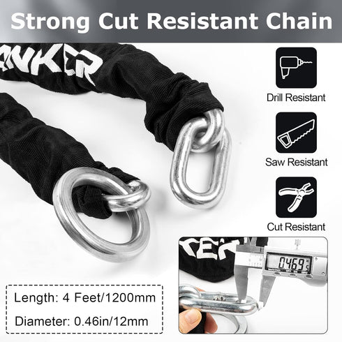 Titanker Heavy Duty Motorcycle Chain Lock with 2 Keys, 14mm Thick U Lock for Bicycles