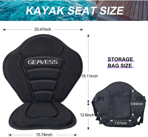 Universal Adjustable Kayak Seat, Fishing Boat Seat with Storage Bag for Kayaking and Canoeing