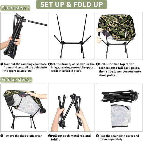 Backpacking Portable Camping Chair, Folding Chairs for Outside, Green Camouflage Lightweight Chair, Outdoor Collapsible