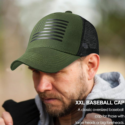 Oversize XXL American Flag Trucker Hat, Large Breathable Mesh Snapback Baseball Cap for Men