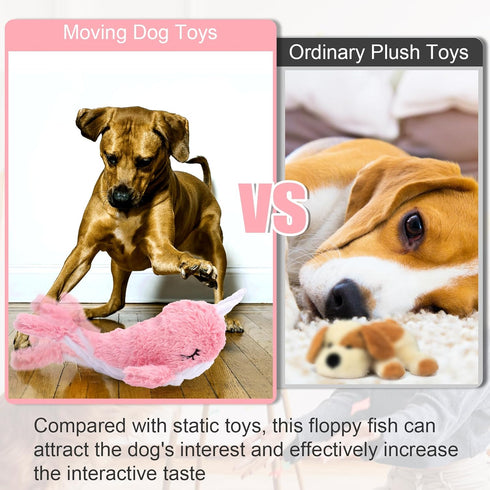 Mity Rain 2 in 1 Interactive Dog Toys, Plush Squeaky Fish Toy, Rechargeable Wiggly Pink for Small Medium Large Dogs