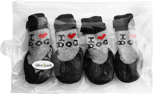 Dog Cat Boots Shoes Socks - Adjustable Waterproof Breathable Anti-Slip Sole for Tiny Dogs (M, Red)