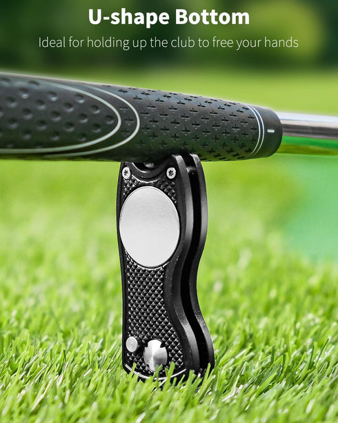 GreenHaven 2-6 Pack Golf Divot Repair Tool, Foldable Metal Green Tool with Magnetic Putt Alignment Ball Marker