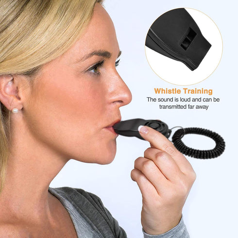 Dog Training Clickers and Whistle, 2-Pack (White + Black) for Positive Reinforcement, Fix Undesired Behaviors