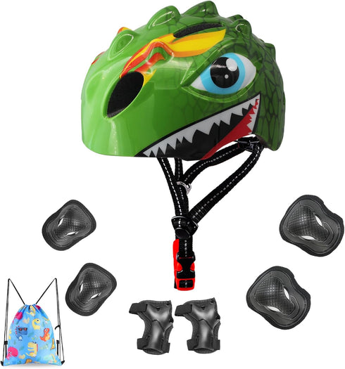 Toddler Helmet Kids Bike Helmet - 3D Dinosaur Design Protective Gear Set for Kids Age 3-8, Safety Certified.