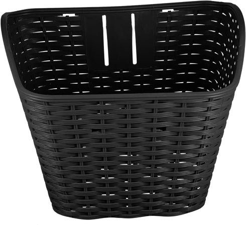 NOLITOY Bike Front Carrier Basket Braided Plastic Bike Vegetable Basket Black Retro Style Front Handlebar Storage