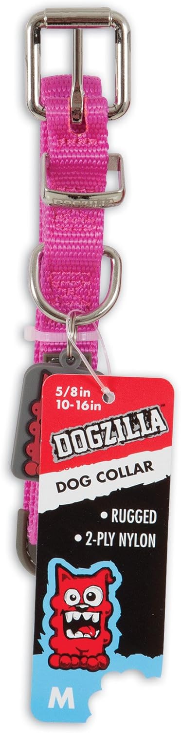 Petmate Dogzilla Collar, 5/8" x 10-16" Adjustable Pink Collar for Medium Dogs