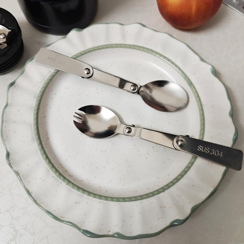 Replacement Foldable Spoon and Fork Set for Thermos Funtainer 16oz Food Jar, Stainless Steel, Dishwasher Safe