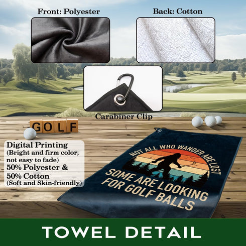 Not All Who Wander are Lost Golf Towel, Polyester Cotton Blend, Funny Accessories for Men Women, Golf Gift