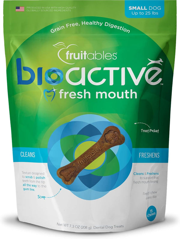 Fruitables Bioactive Fresh Mouth Dental Chews – Mini Size Dog Treats – 7.3 Ounces