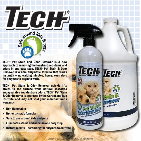 TECH Pet Stain & Odor Remover for Carpets - Eliminate Urine, Feces, Vomit, Drool and Other Pet Stains Instantly (24 oz)