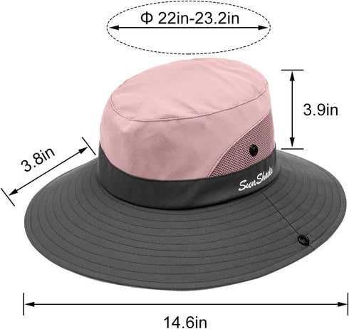 IYEBRAO 2 Pack Women's Ponytail Sun Hat, UV Protection Foldable Wide Brim Beach Cap