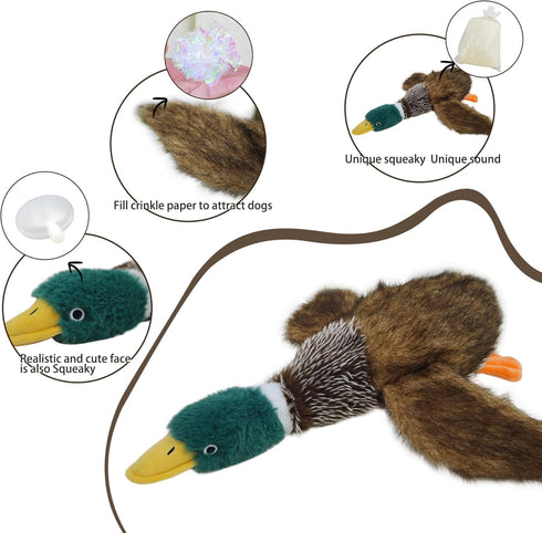 Interactive Mallard Duck Dog Toy, Squeaky Puzzle Toy for Small Medium Large Dogs, Plush Chew Toy