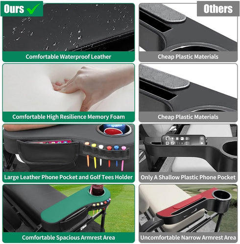 No Drilling Golf Cart Armrest with Cup Holder, Phone Bag, Fits 1" Side Square Tube for EZGO Club Car