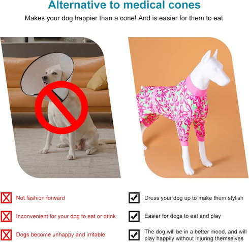 LovinPet Pitbull Pet Outfit - Post Surgery Recovery Pajamas for Dogs, Reflective Stripe, Full Coverage Onesie, Pink
