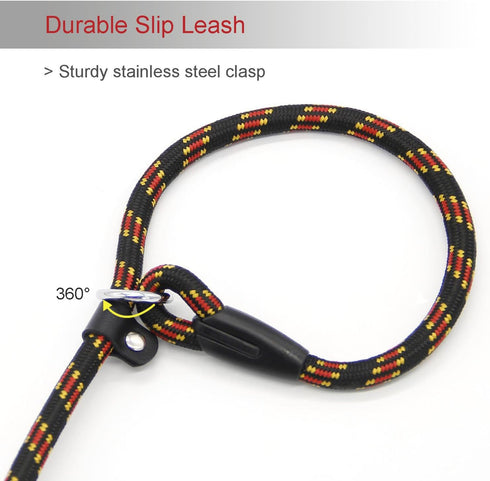 Coolrunner Durable Dog Slip Rope, 5 FT Training Leash - Strong Adjustable Pet Slipknot for Small Medium Dogs (10-80 lb,