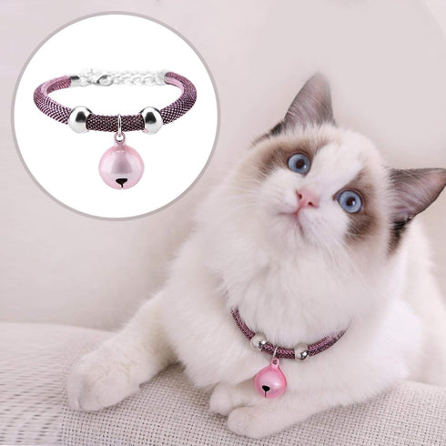 Adjustable Nylon Cat Collar with Bell, Safety Collar for Cats (Pink)