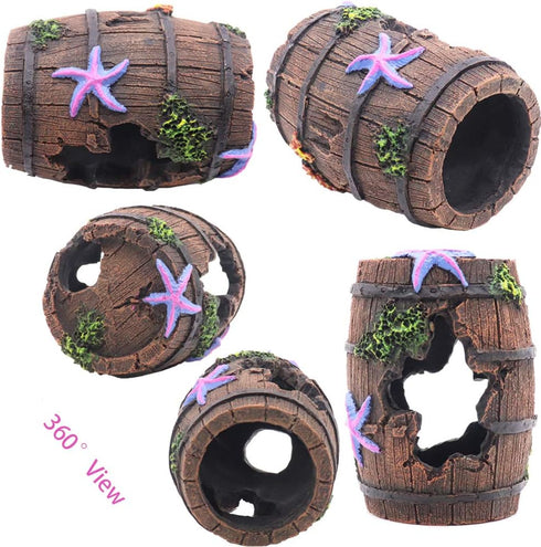 Small Broken Barrel Aquarium Decorations, 1 Piece Betta Cave Hideaway Tunnel Log for Fish Tank