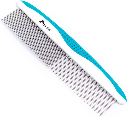 Pet Comb, Stainless Steel Teeth Comb for Dogs & Cats, Grooming Kit for Removing Knots, Mats, and Tangles, 7 1/4"