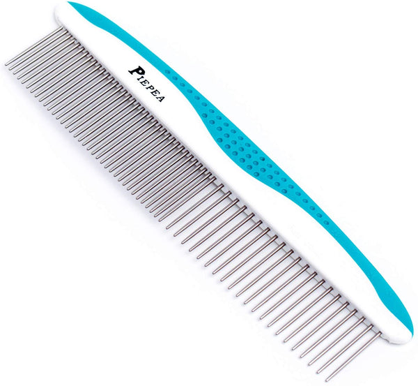 Pet Comb, Stainless Steel Teeth Comb for Dogs & Cats, Grooming Kit for Removing Knots, Mats, and Tangles, 7 1/4"
