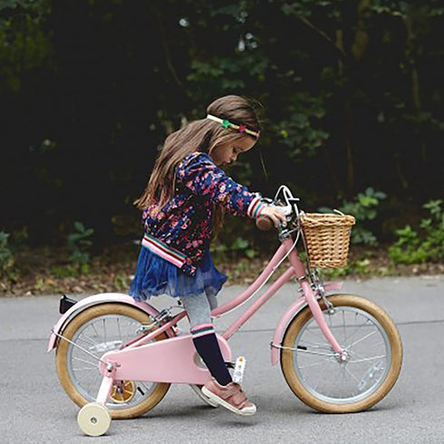 Kids Bicycle Wicker Basket with Straps for 12-16 Inch Bikes, Tricycles, Scooters (Pink, Purple, Brown)