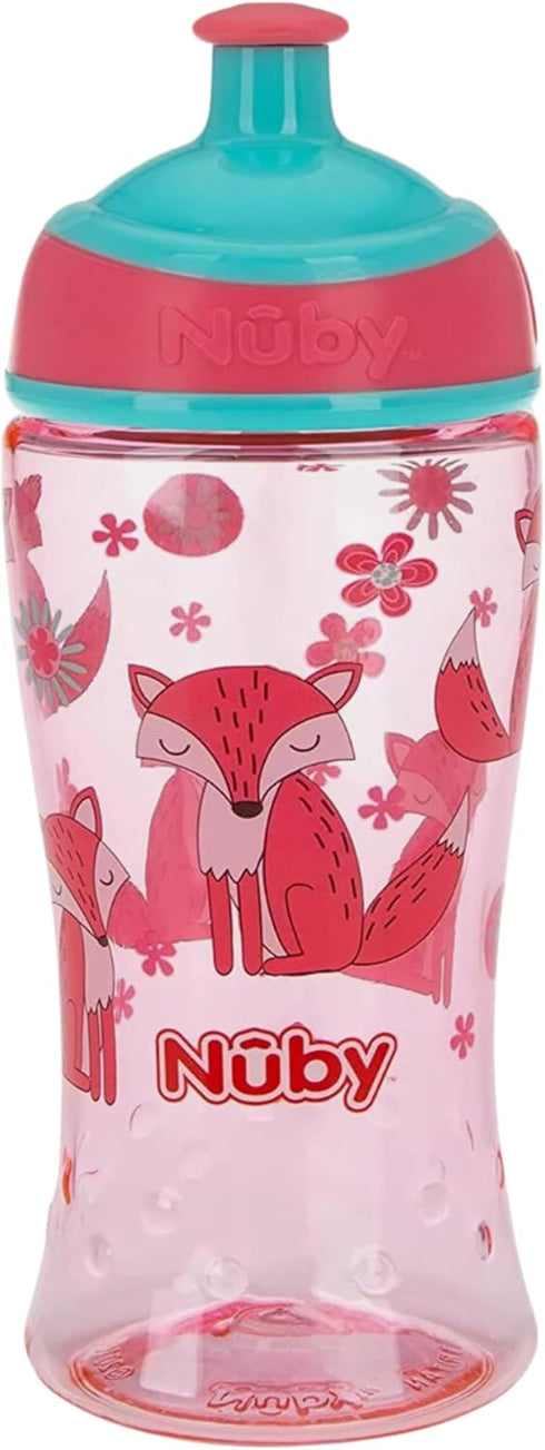 Nuby Printed Kids Pop Up Sipper Water Bottle, 12 Oz., Colors May Vary
