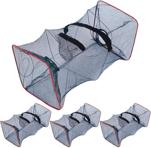 WOONEKY 4pcs Portable Lobster and Crab Fishing Trap Nets Collapsible Shrimp Cast