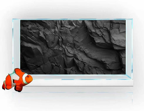 Stone Aquarium Background - Underwater Black Rock Fish Tank Background, Polyester with 6 EVA Double-Sided Tapes 36x18