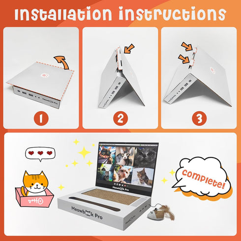 Cat Scratcher Laptop with 'Mouse' Jingle Ball, 3-in-1 Cardboard Interactive Toy, Kitten Toy & Scratching Pad