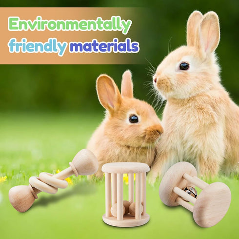 AOWPFVV 3 Chinchillas, Pcs Wooden Bunny Toys - Safe Rabbit & Guinea Pigs Teeth Grinding Toys for Hamsters & Small