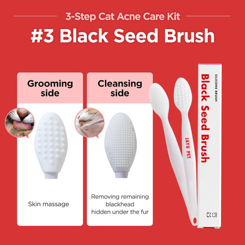 3-Step Chin(1EA) Wipes(30PCS) Brush(1EA) JAYU PET Cat Acne Care Kit - Hypoallergenic Cleanser for Feline Acne, Cat